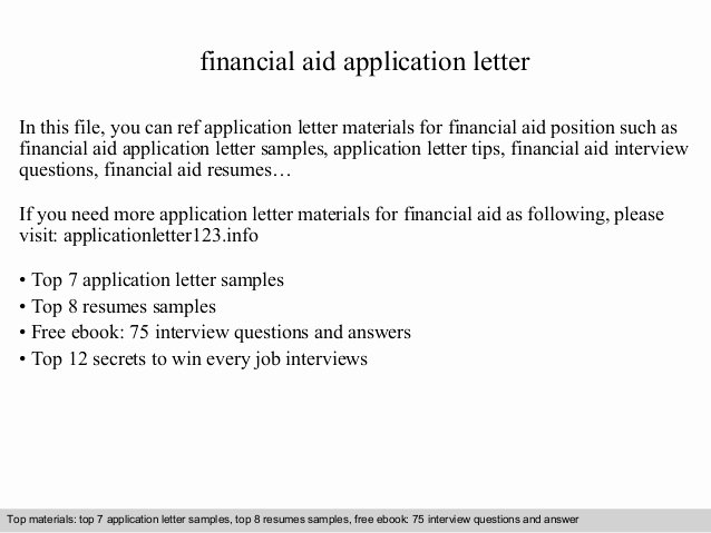 Letter asking for Financial Support Elegant Financial Aid Application Letter