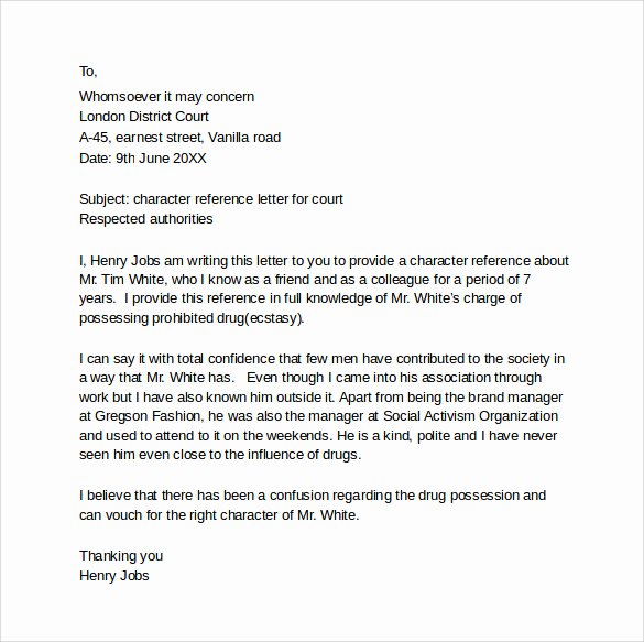 Letter format for Court Beautiful Character Letter for Court Templates 8 Download Free