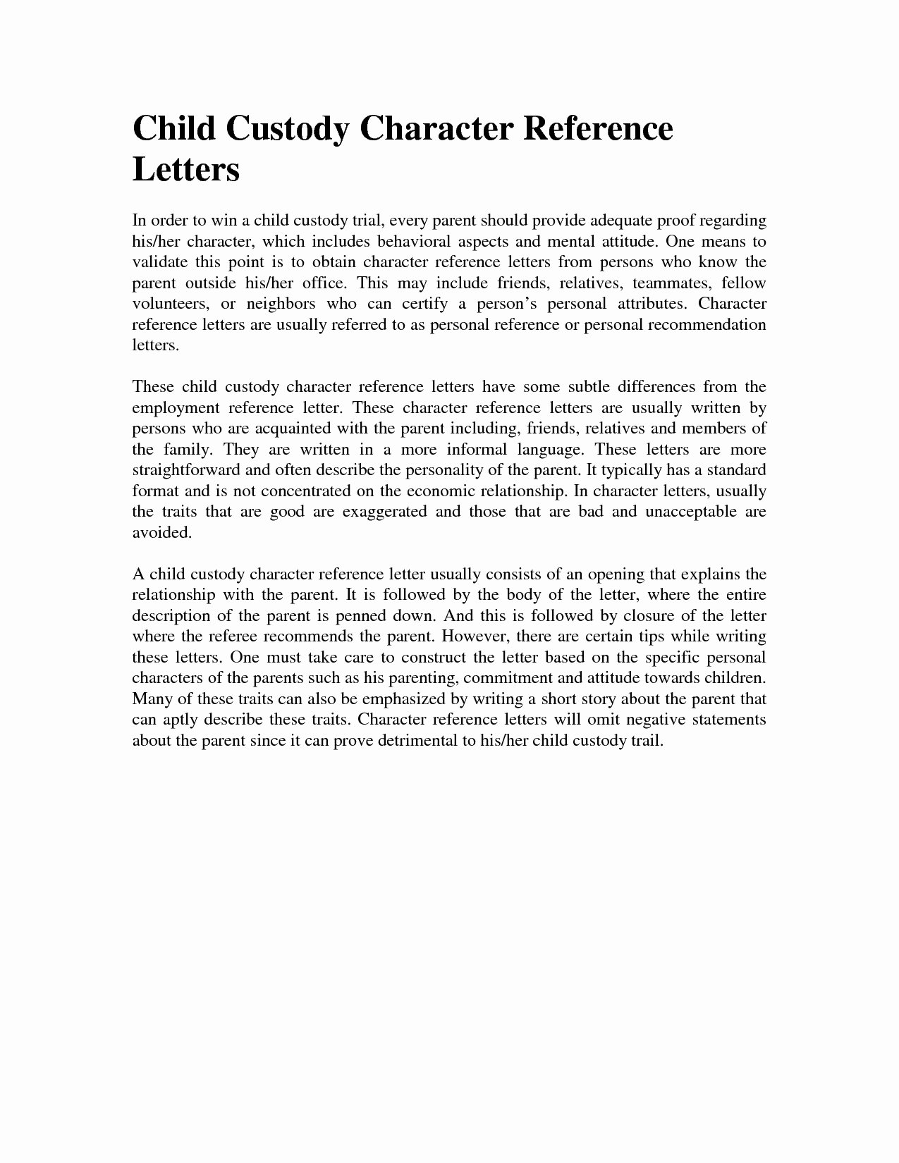 Letter format for Court Best Of Character Reference Letter for Court Child Custody