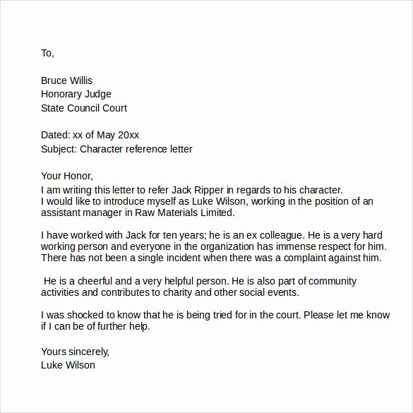 Letter format for Court Fresh 11 Court Character Reference Letter Samples Pdf Doc