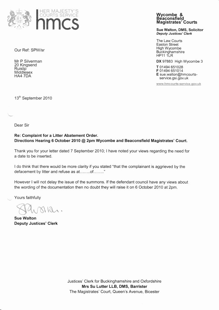 Letter format for Court New Letter From Wy Be Magistrates Court