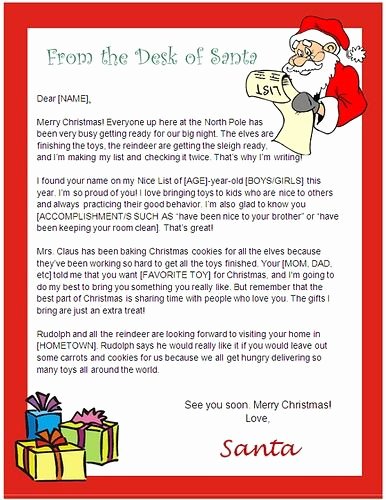 Letter From Santa Template Word Awesome Letter From Santa Template Word