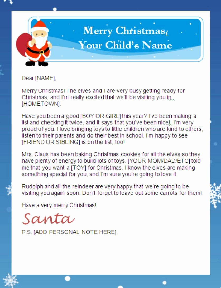Letter From Santa Template Word Best Of Letter From Santa Templates Free