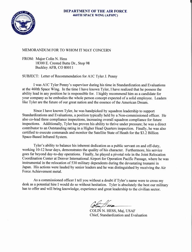 Letter Of Concern Army Example New Letter Of Re Mendation Major Hess