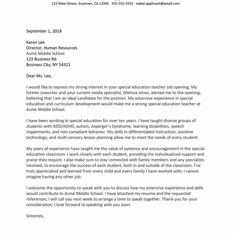 Letter Of Concern Army Example New Special Education Cover Letter