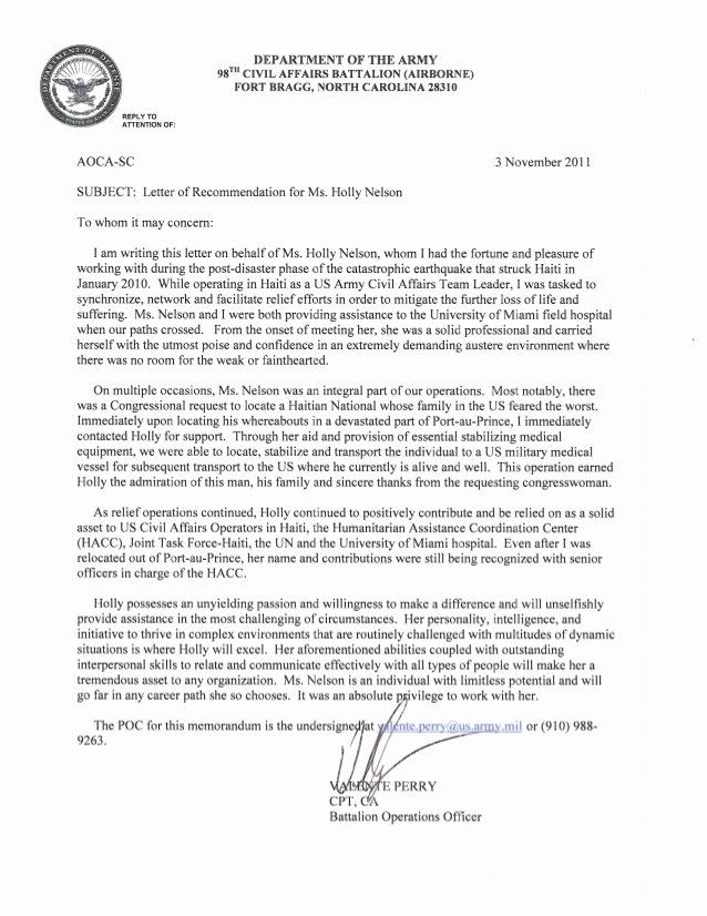 Letter Of Concern Army Example Unique Holly Nelson Us Army Civil Affairs Lor
