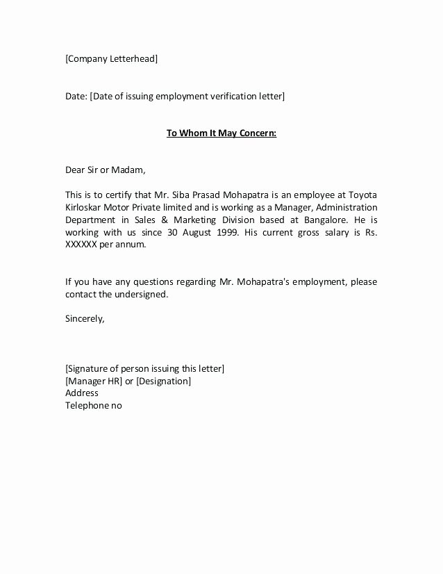 Letter Of Concern for Employee Beautiful 15 Certify Letter Of Employment