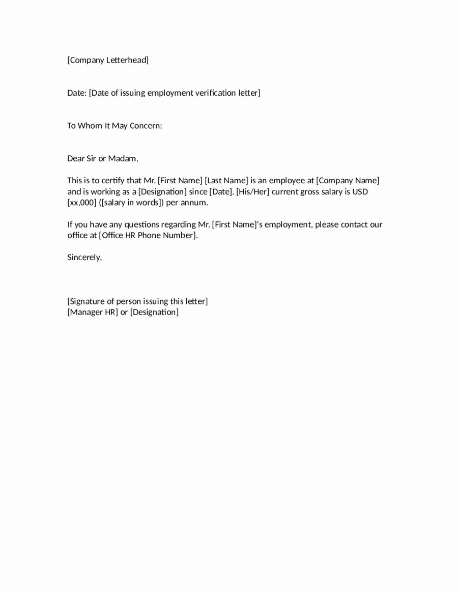 Letter Of Concern for Employee Luxury 2019 Proof Of Employment Letter Fillable Printable Pdf