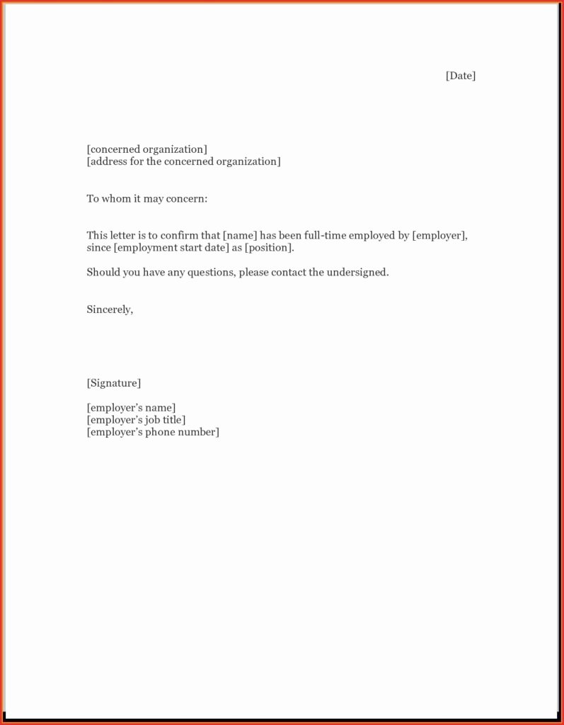 Letter Of Concern for Employee Unique New Employment Verification Letter Sample for 485