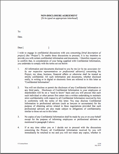 Letter Of Confidentiality Template Awesome 6 Non Disclosure Agreement Templates Excel Pdf formats