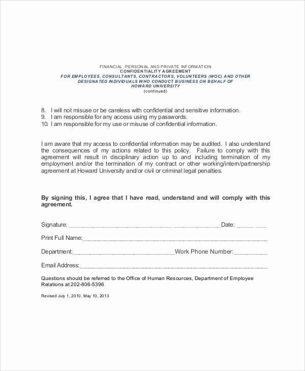 Letter Of Confidentiality Template Beautiful Sample Hr Confidentiality Agreement 6 Documents In Pdf