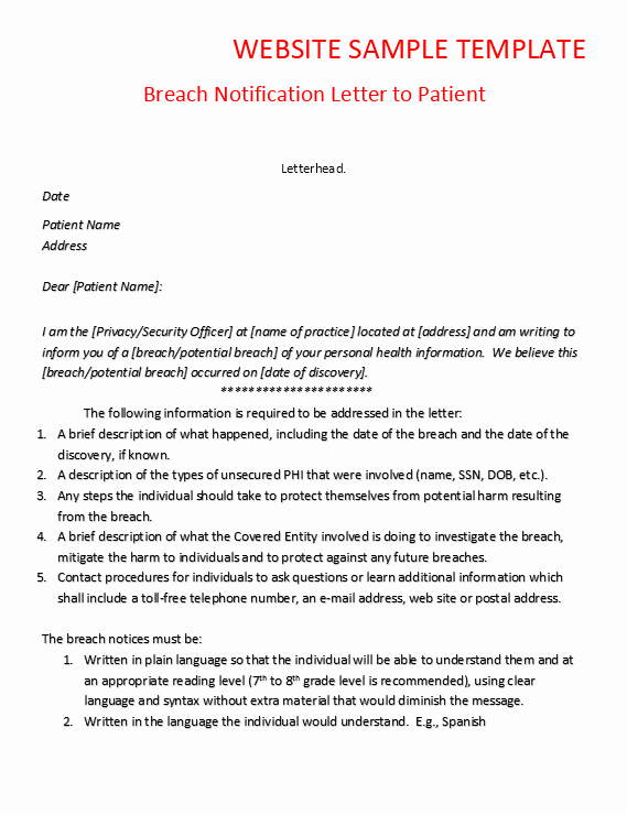 Letter Of Confidentiality Template Elegant Breach Notification Letter to Patient