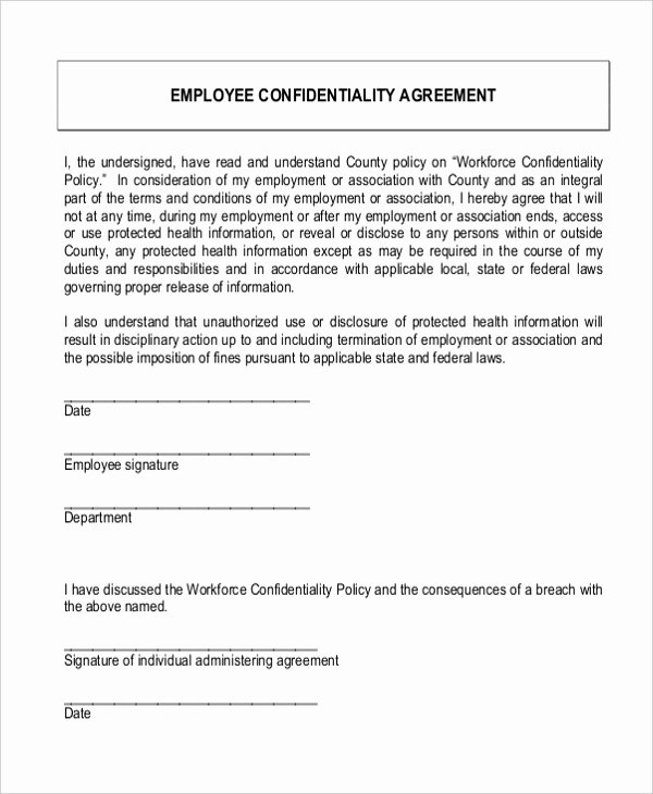 Letter Of Confidentiality Template Fresh Employee Confidentiality Agreement