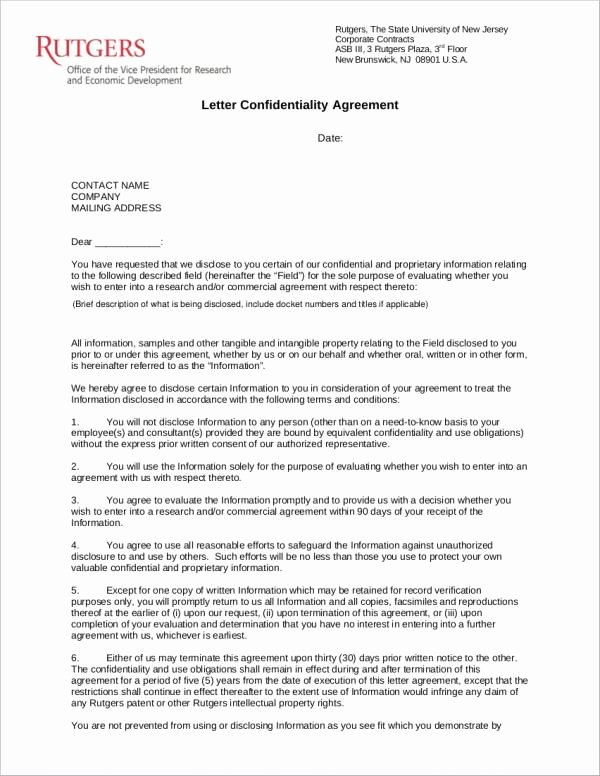 Letter Of Confidentiality Template Lovely 15 Confidentiality Agreement Samples &amp; Templates