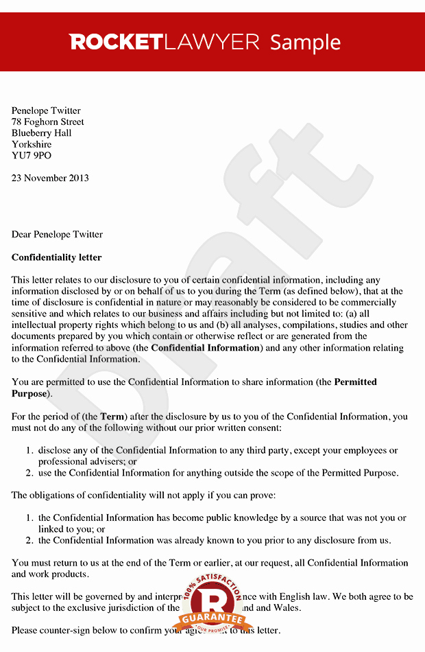 Letter Of Confidentiality Template New Letter Of Confidentiality Create A Simple