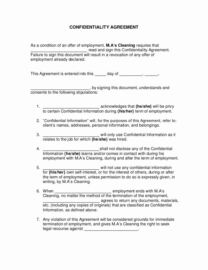 Letter Of Confidentiality Template Unique Confidentiality Agreement