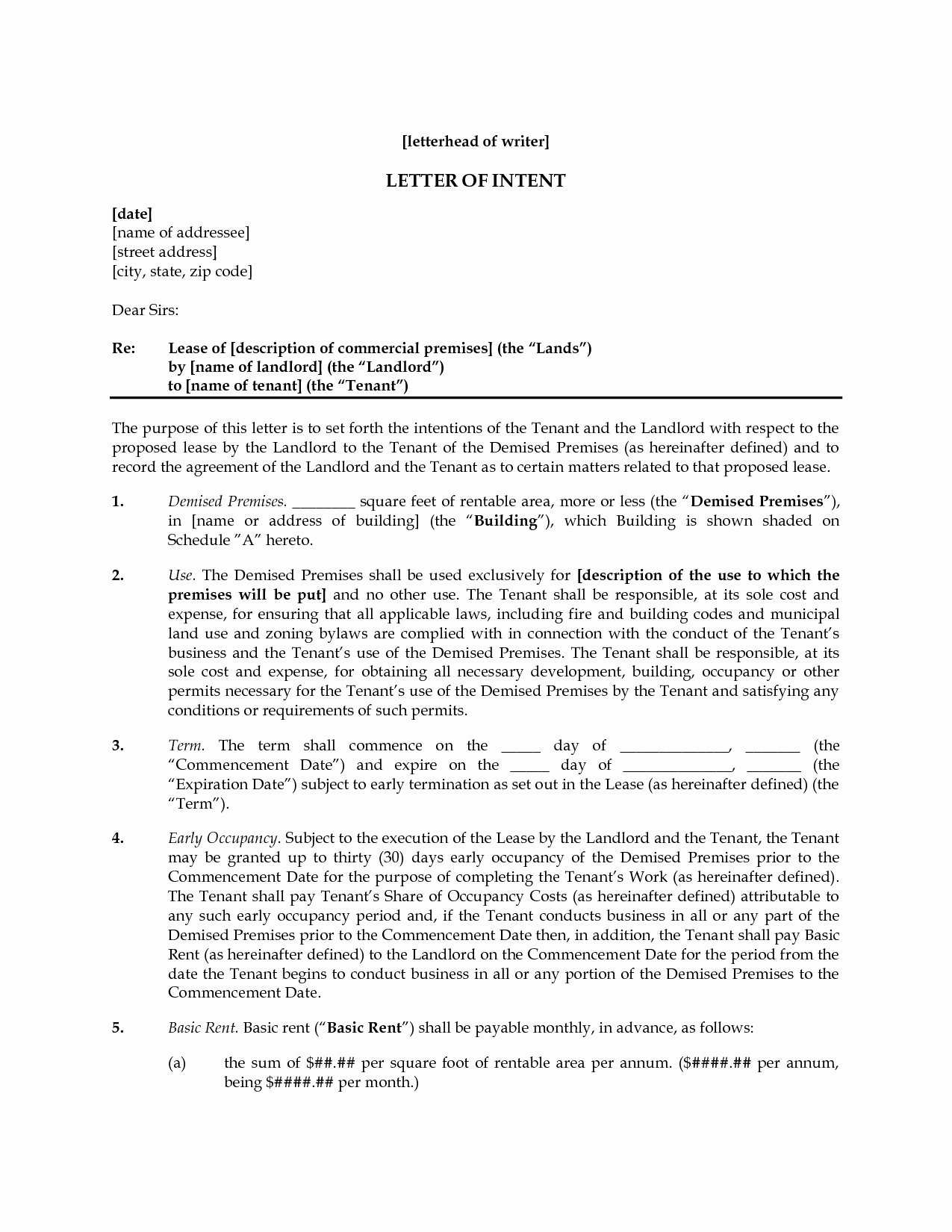 Letter Of Intent for Leasing Commercial Space Awesome Letter Intent to Lease Mercial Space Template