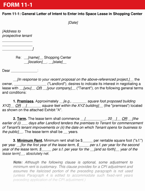 Letter Of Intent for Leasing Commercial Space Elegant Shopping Center Dealmaker S Handbook —form 11 1 General