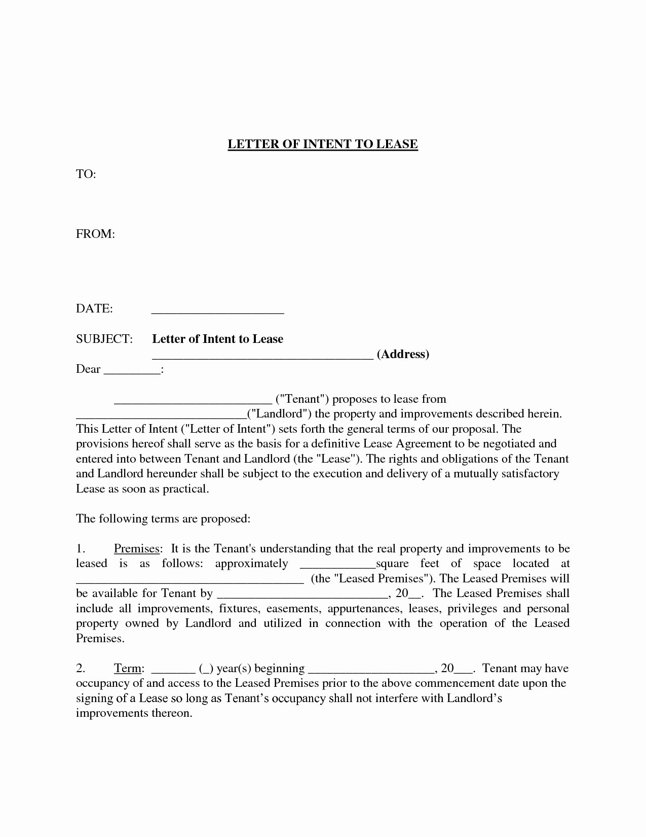 Letter Of Intent to Lease Template New Letter Intent to Lease Mercial Property Template