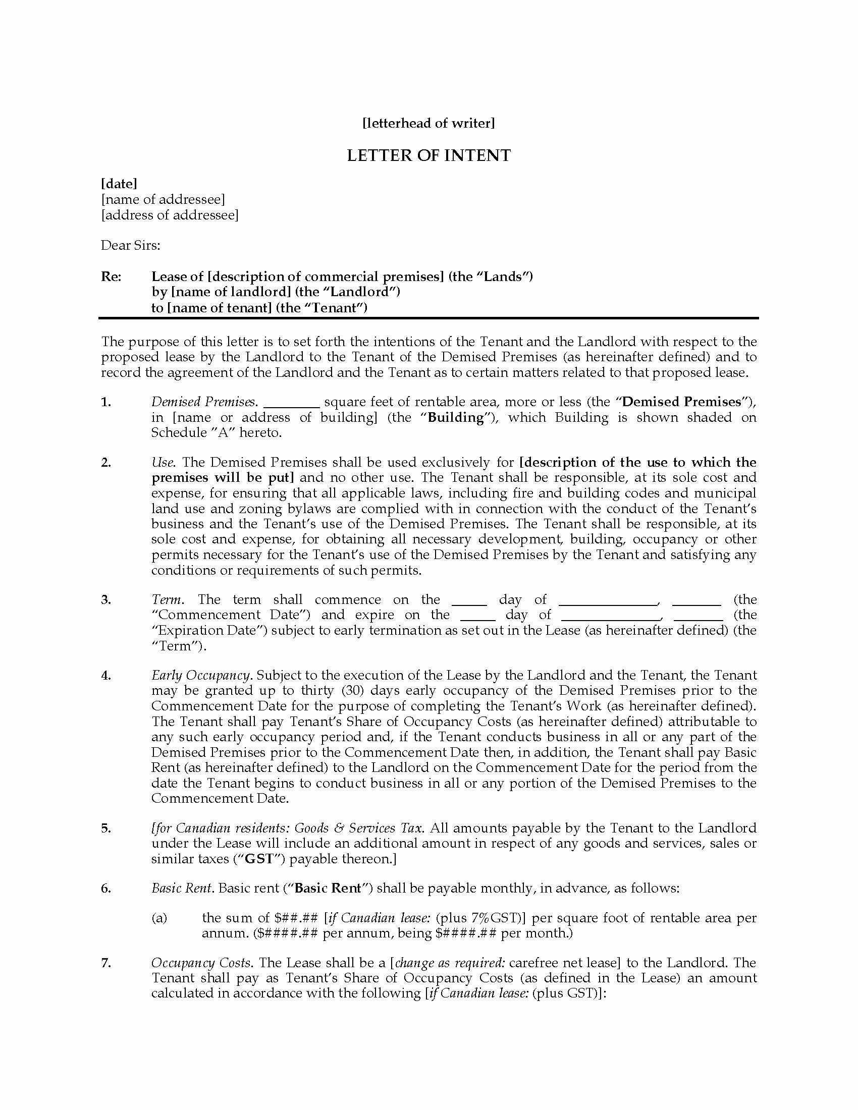 Letter Of Intent to Lease Template Unique Mercial Lease Letter Intent Template Sample