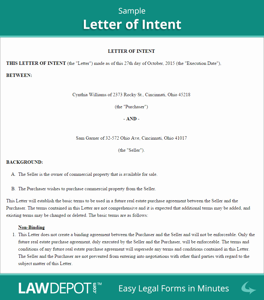 Letter Of Intent to Rent Property Unique Letter Of Intent form Free Loi Template Us