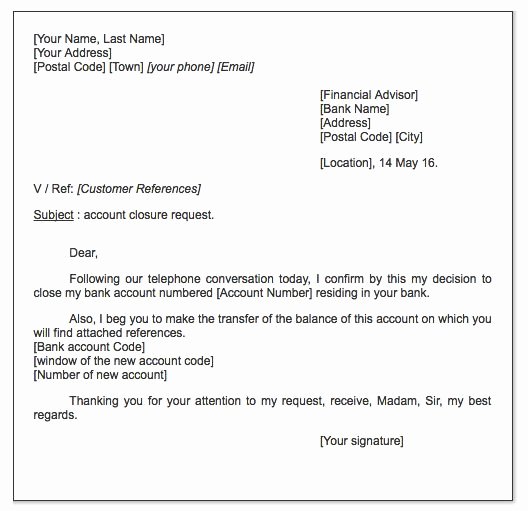 Letter to Close Bank Account Unique Account Closure Request Letter Exampleresumecv