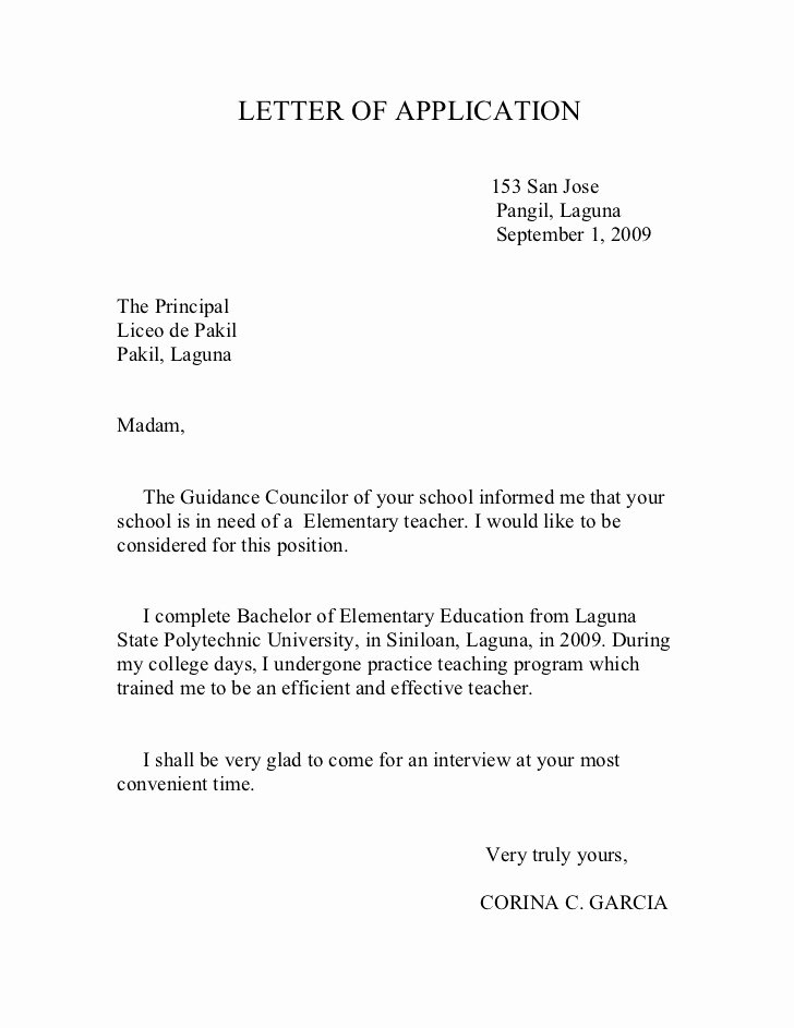 Letter to Garcia Pdf Fresh Teachers Application Letter