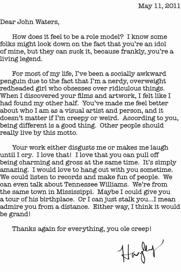 Letter to Role Model Beautiful 25 Letters John Waters