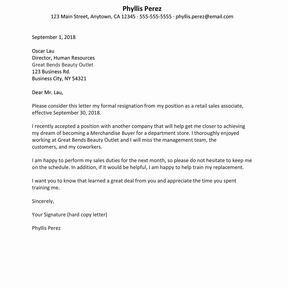 Letter to Role Model Fresh Retail Job Resignation Letter Sample