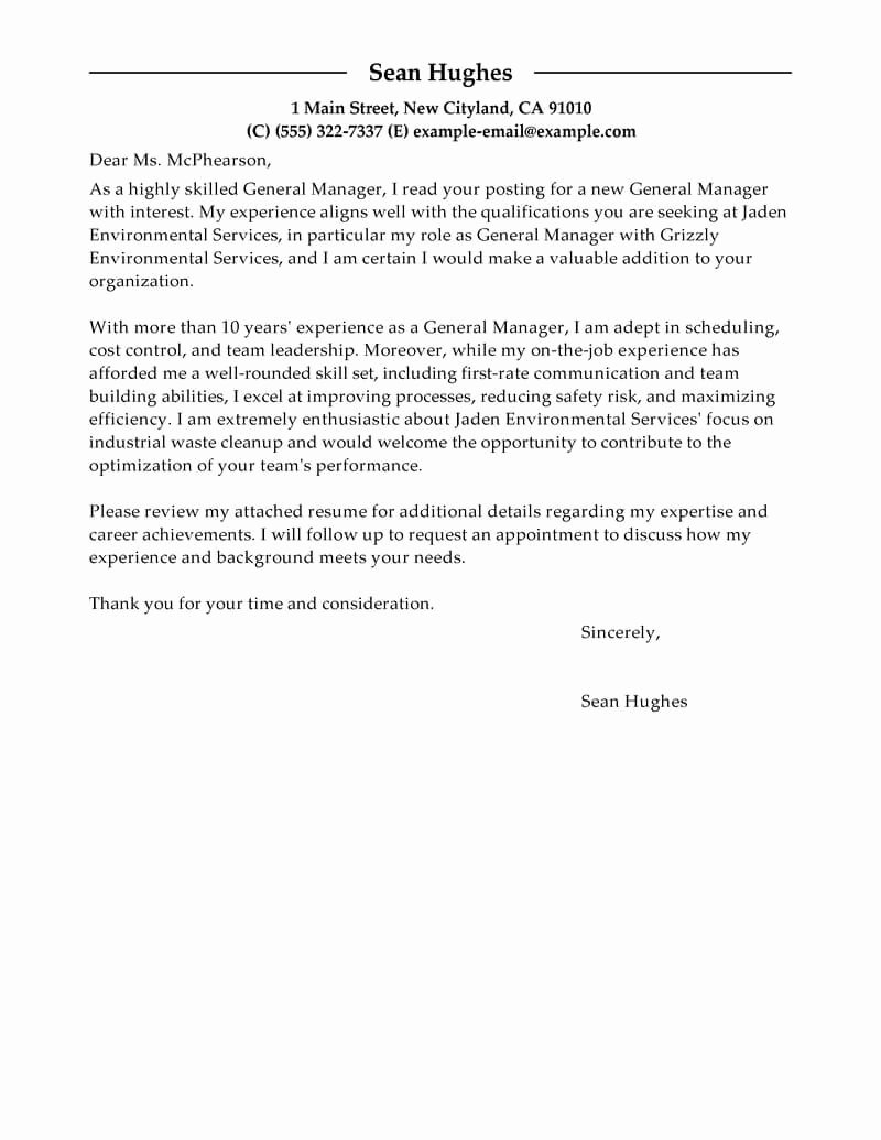 Letter to Role Model Luxury Best General Manager Cover Letter Examples