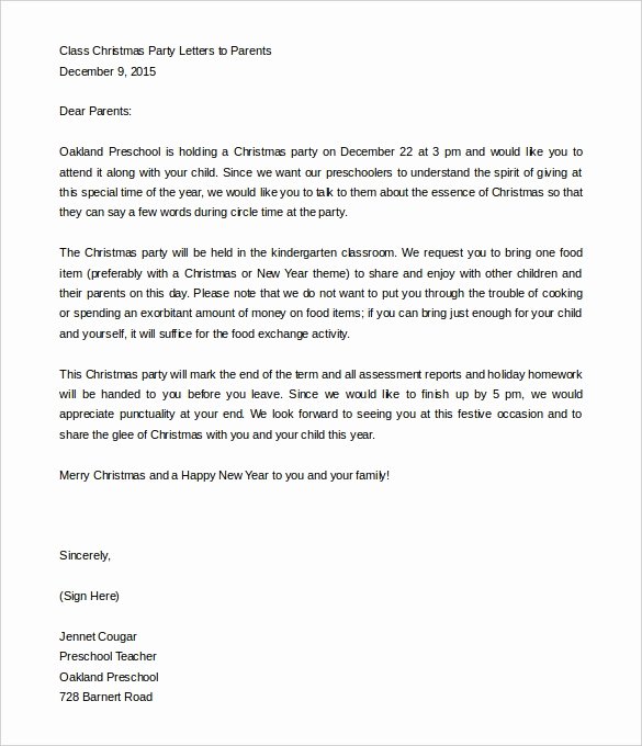 Letters to Parents Template Beautiful Christmas Party Letter to Parents Letter Of Re Mendation