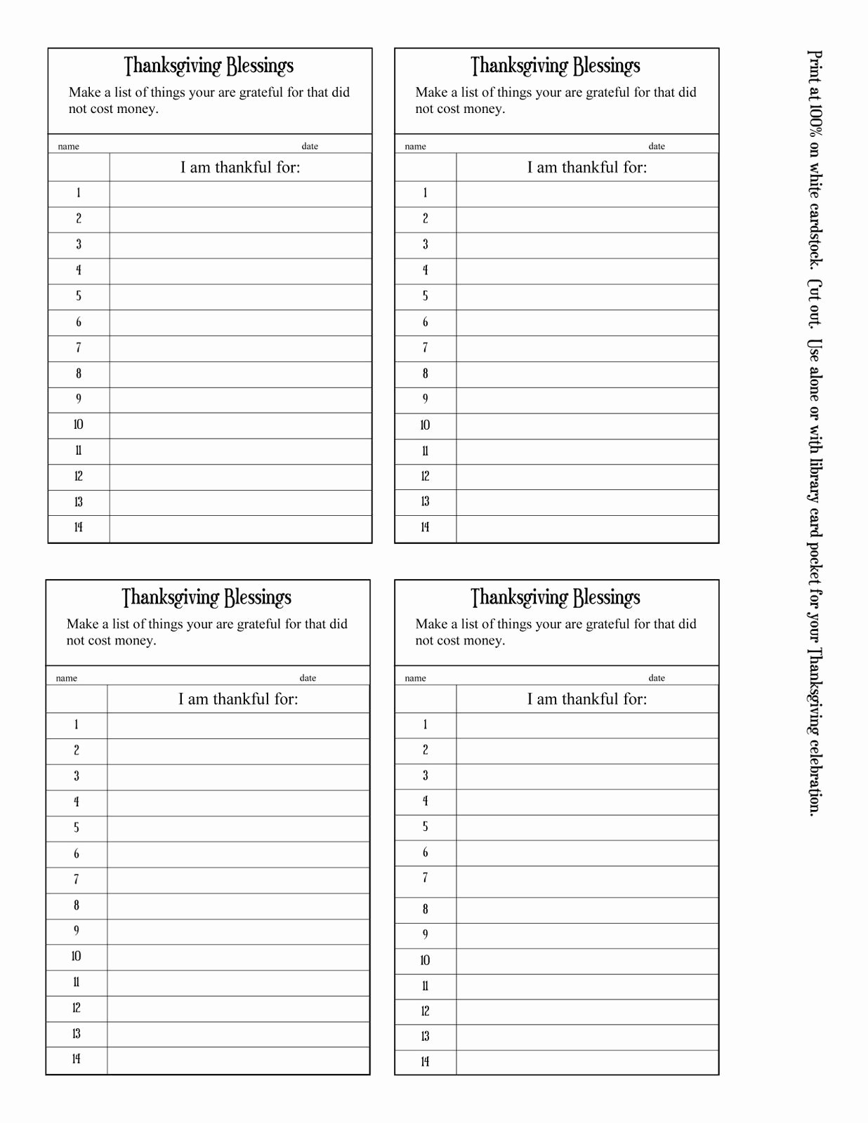 Library Checkout Card Template Luxury &quot;i Am Thankful for &quot; Library Style Journal Cards