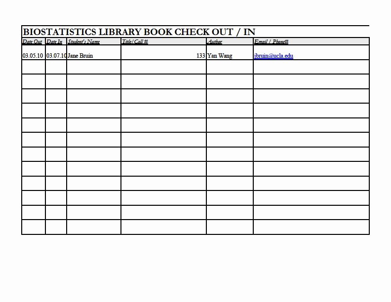 Library Checkout Card Template New Biostatistics Library