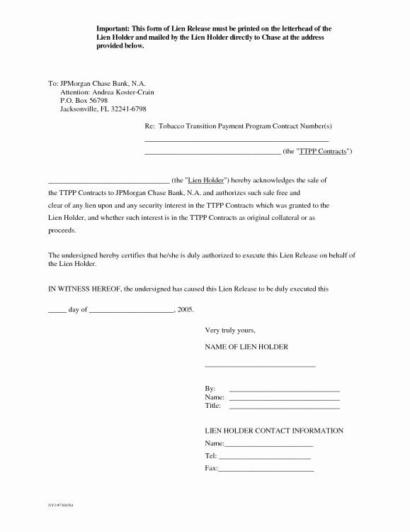 Lien Release Letter Template Awesome Letter Release form Mechanics Lien Release form Auto