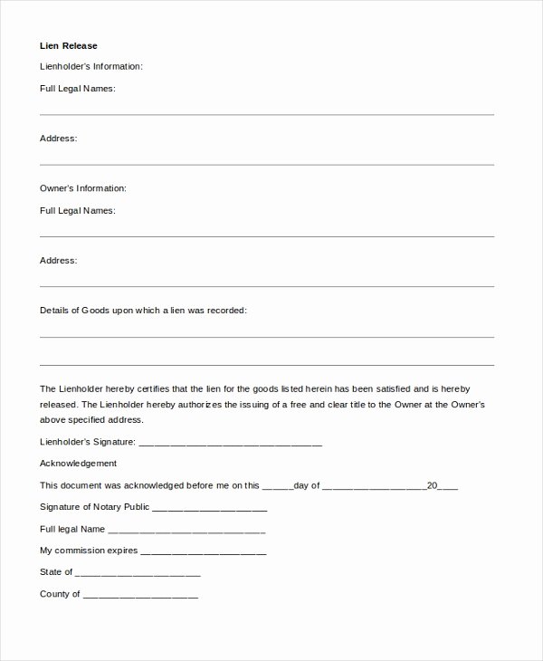 Lien Release Letter Template Awesome Sample Release Of Lien form 9 Free Documents In Pdf Doc