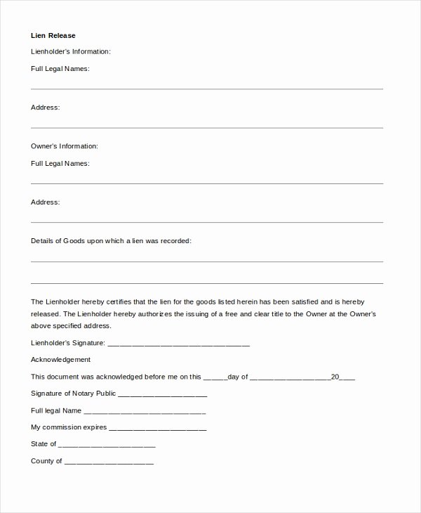 Lien Release Letter Template Awesome Sample Release Of Lien form 9 Free Documents In Pdf Doc