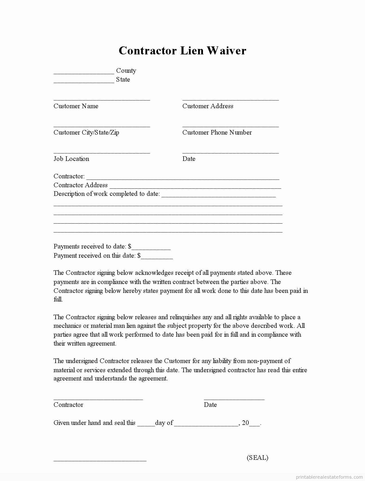 Lien Release Letter Template Elegant Free Printable Lien Waiver form Editable Pdf &amp; Word