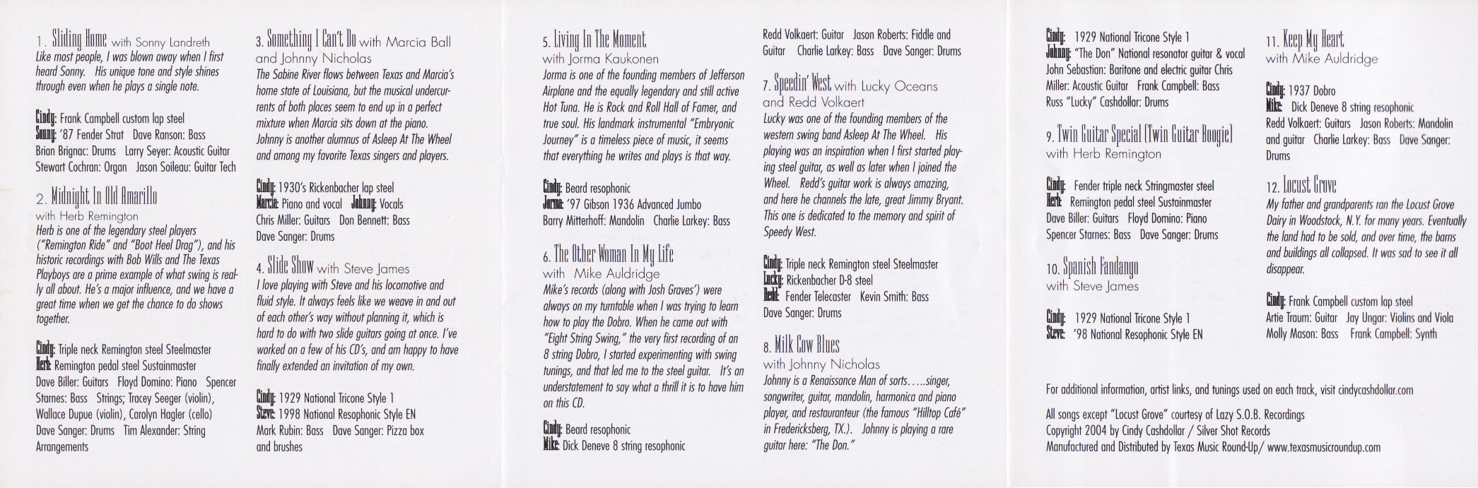 Liner Notes Examples Awesome Cindy Cashdollar Dobro and Steel Guitar Discography