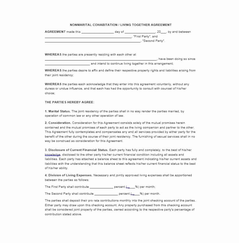 Living Agreement Template Awesome Cohabitation Agreement 30 Free Templates &amp; forms