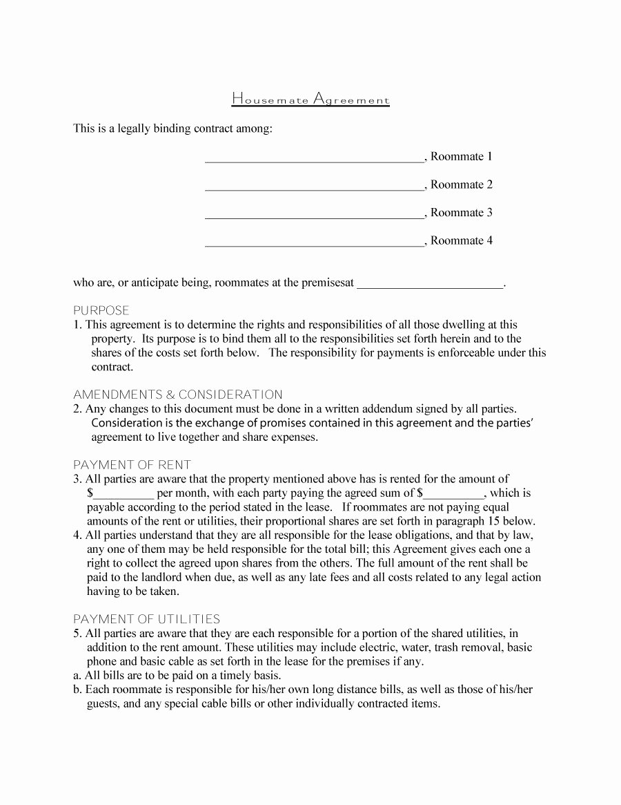 Living Agreement Template Beautiful 40 Free Roommate Agreement Templates &amp; forms Word Pdf