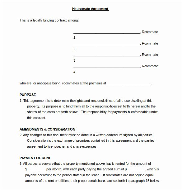Living Agreement Template Beautiful Roommate Agreement Template – 12 Free Word Pdf Document
