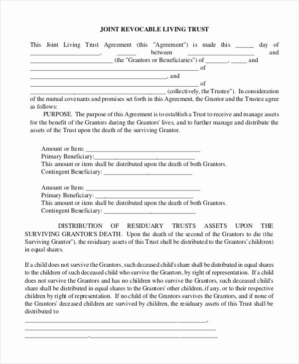 Living Agreement Template Beautiful Trust Agreement form