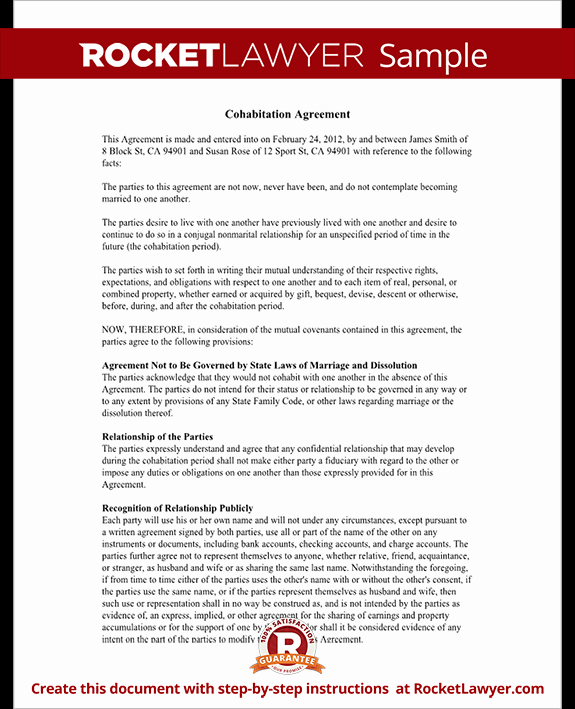 Living Agreement Template Best Of Cohabitation Agreement Contract form with Sample