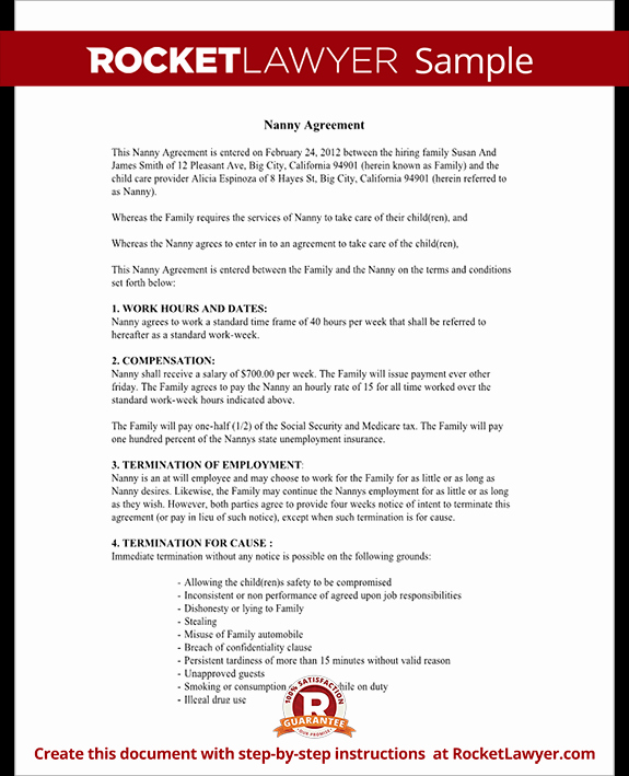 Living Agreement Template Elegant Child Care Contract Agreement form with Sample