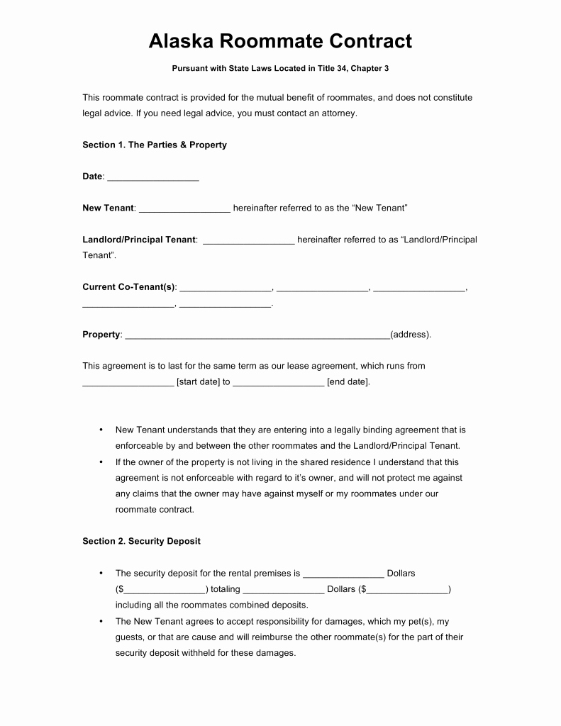 Living Agreement Template Inspirational Free Alaska Roommate Agreement Template Word