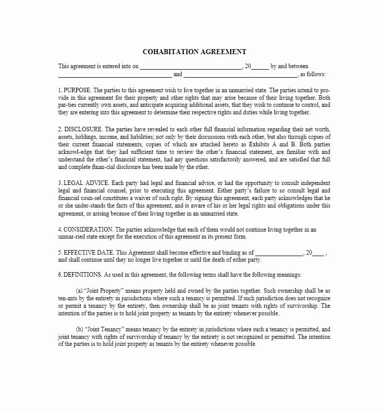 Living Agreement Template Unique Cohabitation Agreement 30 Free Templates &amp; forms