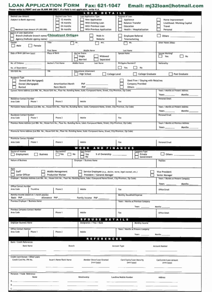 Loan Application form Sample New Loan Application form by Mj