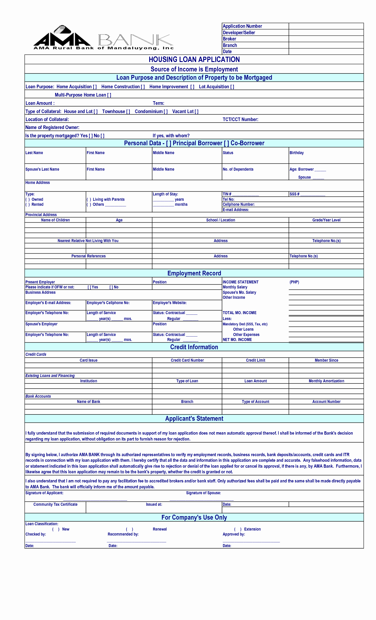 Loan Application Templates Beautiful Loan Application Template Free Printable Documents