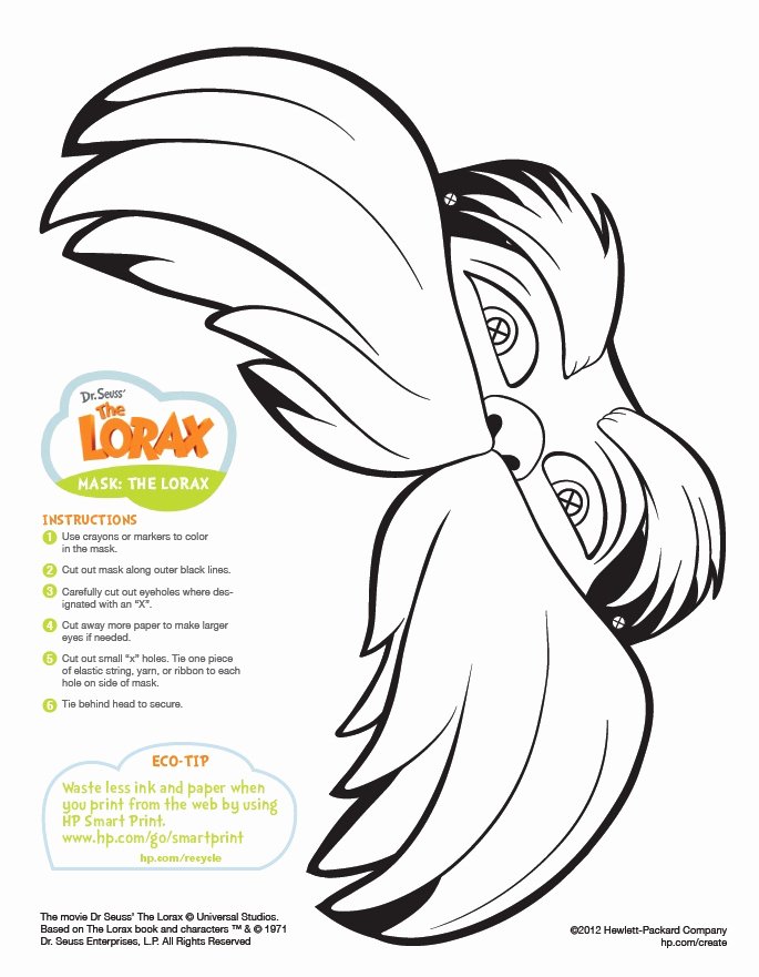 Lorax Eyebrow Template New the Lorax Mask Printable Coloring Pages