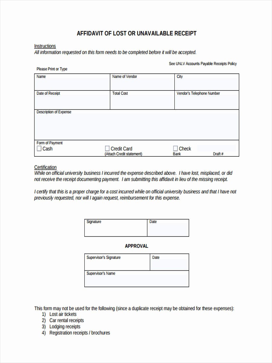 Lost Receipt form Template Awesome 4 Lost Receipt forms Free Samples Examples format Download